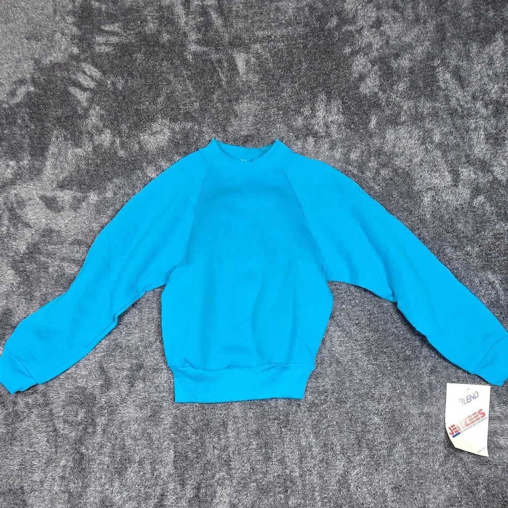 VTG 90's JERZEES NuBlend Youth Turquoise Blue Raglan Sweatshirt Size Small 6-8